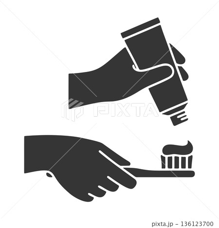 歯ブラシと歯磨き粉のシルエットアイコン 136123700