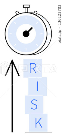 Business strategy, risk management, decision-making, time efficiency, goal setting, success planning. Rising arrow pointing to letters RISK and a stopwatch. Risk management and business strategy Business strategy, risk management, decision-making, time efficiency, goal setting, success planning. Rising arrow pointing to letters RISK and a stopwatch. Risk management and business strategy 136123783
