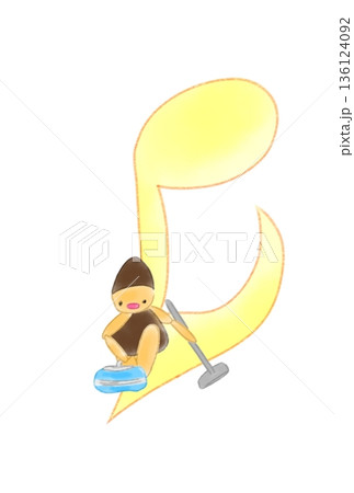 カーリング選手の付いた音符 136124092