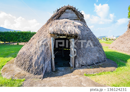橋牟礼川遺跡の竪穴式住居の風景(指宿市) 橋牟礼川遺跡の竪穴式住居の風景(指宿市) 136124231