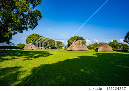 橋牟礼川遺跡の竪穴式住居の風景(指宿市) 橋牟礼川遺跡の竪穴式住居の風景(指宿市) 136124237