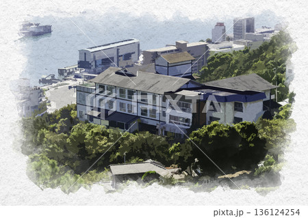 水彩画風　尾道　千光寺山荘　広島県尾道市 136124254