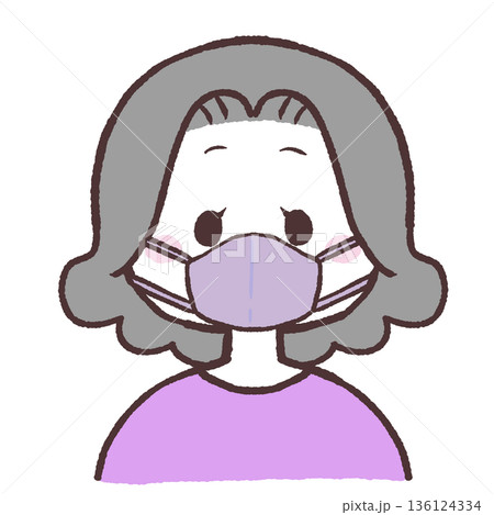 マスクをするシニア女性のイラスト マスクをするシニア女性のイラスト 136124334