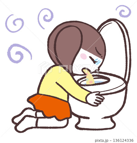 トイレで嘔吐する女の子のイラスト 136124336