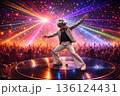 Man with disco ball at head dancing at party. AI-generated item 136124431