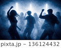 Silhouettes of young people dancing in nightclub. AI-generated item 136124432