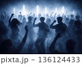 Silhouettes of young people dancing in nightclub. AI-generated item 136124433