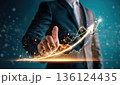 Businessman touching digital growth graph on screen. AI-generated item 136124435