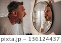 Angry man screaming at his reflection in mirror. AI-generated item 136124437