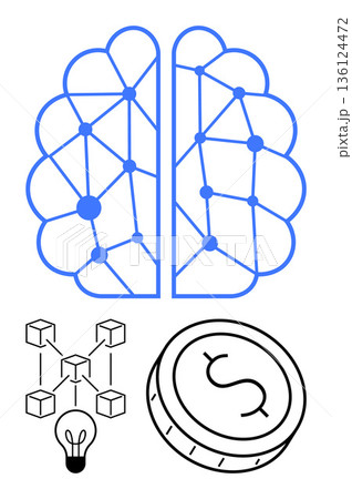 Artificial intelligence, blockchain technology, cryptocurrency, digital innovation, data analysis, financial technology. Digital brain connected to coin and blockchain network. Artificial Artificial intelligence, blockchain technology, cryptocurrency, digital innovation, data analysis, financial technology. Digital brain connected to coin and blockchain network. Artificial 136124472