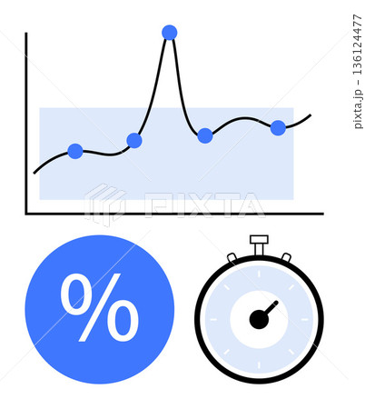 Data analysis, business planning, performance tracking, time management, financial insights, productivity. Line graph, percentage sign stopwatch. Data analysis and performance tracking concept Data analysis, business planning, performance tracking, time management, financial insights, productivity. Line graph, percentage sign stopwatch. Data analysis and performance tracking concept 136124477