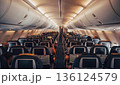 Modern commercial airplane cabin interior with passengers. AI-generated item 136124579