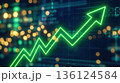 Glowing green neon arrow showing stock market growth. AI-generated item 136124584
