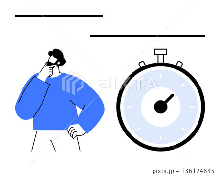 Time management, decision-making, productivity, planning, focus, analysis. Minimalistic design of a person thinking beside a stopwatch. Time management and decision-making concept Time management, decision-making, productivity, planning, focus, analysis. Minimalistic design of a person thinking beside a stopwatch. Time management and decision-making concept 136124635