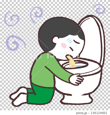 トイレで嘔吐する男の子のイラスト 136124801