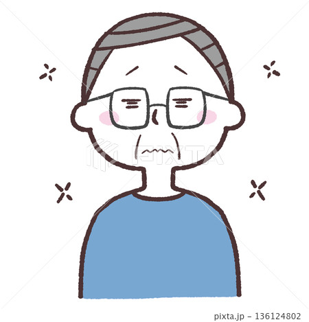 目がしょぼしょぼするシニア男性のイラスト 136124802