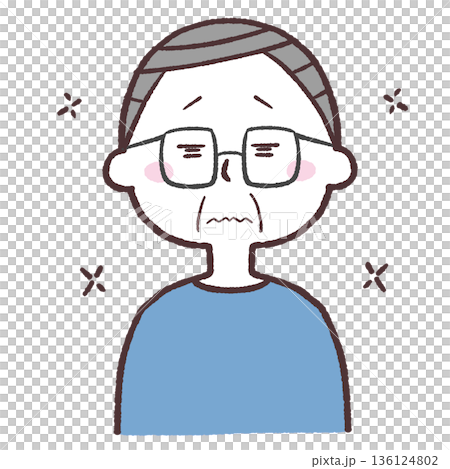 目がしょぼしょぼするシニア男性のイラスト 136124802