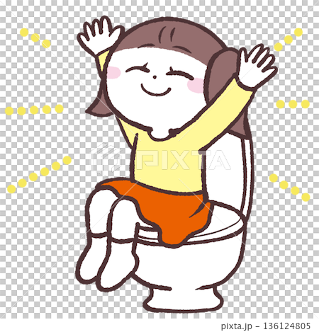 便座に座って喜ぶ女の子のイラスト 136124805