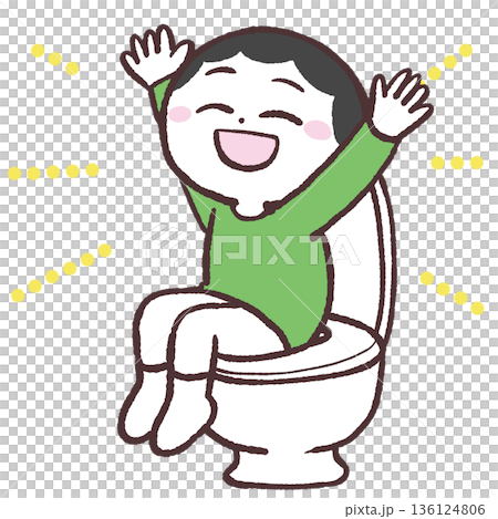 男孩開心地坐在馬桶上的插圖 136124806