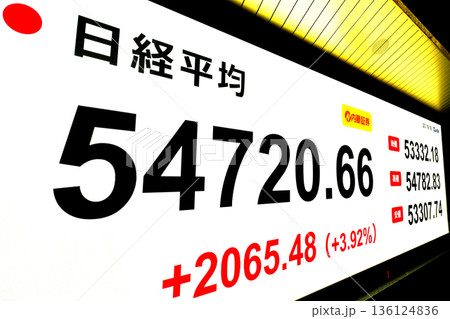 日本の東京都市景観最高値更新5万4720円66銭株価/終値＝令和8年2月3日、日本橋兜 136124836