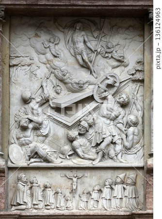 Resurrection of Christ, Architectural details from the external walls of St Stephen's Cathedral in Vienna, Austria 136124963