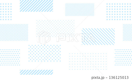 水色のドットとストライプ柄の長方形のパターン背景 136125013