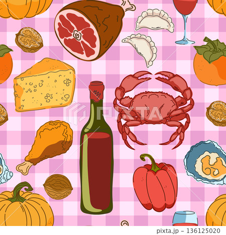 seamless pattern with autumn icons and symbols 136125020