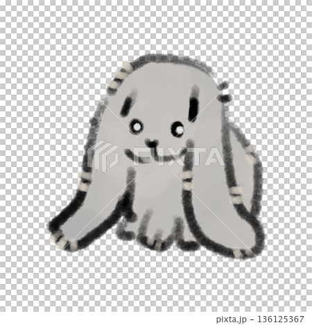 Watercolor illustration of a baby lop-eared rabbit sitting facing forward. Perfect for pet introductions and animal welfare illustrations. 136125367