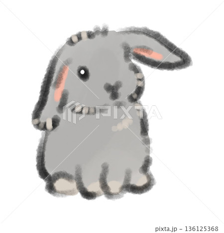 横を向いて佇むロップイヤーのうさぎの赤ちゃんの水彩風イラスト 飼育日記やペットコラムの挿絵に 136125368