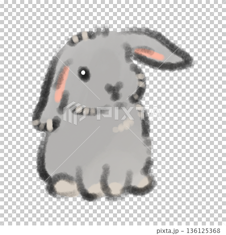 Watercolor illustration of a baby lop-eared rabbit standing sideways. Perfect for pet diary or pet column illustrations. 136125368