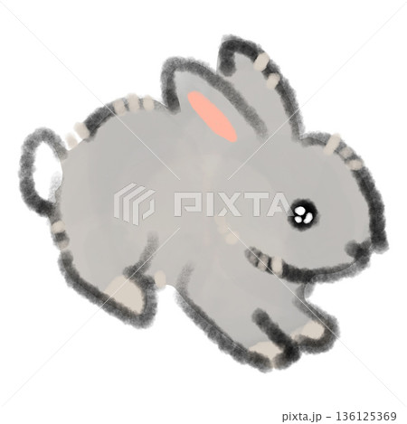 元気にジャンプして走っているうさぎの赤ちゃんの水彩風イラスト ペットの運動や成長のコラムに 136125369