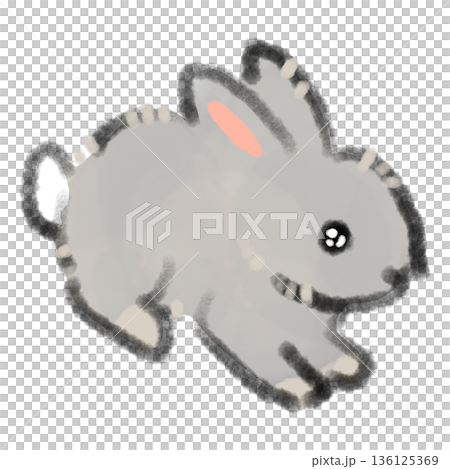 元気にジャンプして走っているうさぎの赤ちゃんの水彩風イラスト ペットの運動や成長のコラムに 136125369