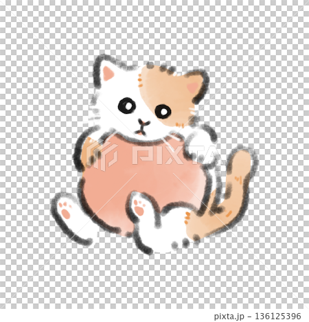 ピンクのハートを抱えている三毛猫の子猫の水彩風イラスト ペットへの愛情や感謝がテーマの挿絵に ピンクのハートを抱えている三毛猫の子猫の水彩風イラスト ペットへの愛情や感謝がテーマの挿絵に 136125396