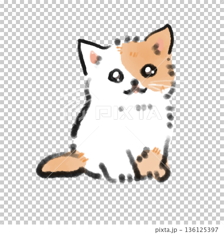 正面を向いて座っている三毛猫の子猫の水彩風イラスト ペット紹介や動物愛護サイトの挿絵に 正面を向いて座っている三毛猫の子猫の水彩風イラスト ペット紹介や動物愛護サイトの挿絵に 136125397
