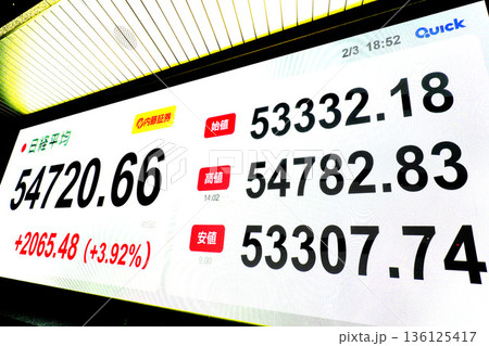 日本の東京都市景観最高値更新5万4720円66銭株価/終値=令和8年2月3日、日本橋兜 日本の東京都市景観最高値更新5万4720円66銭株価/終値=令和8年2月3日、日本橋兜 136125417