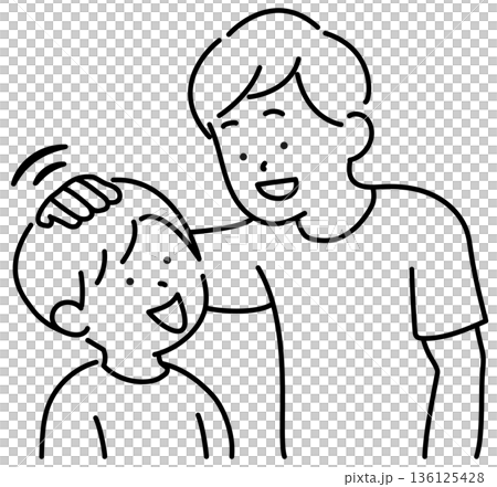 子供を褒めるお父さん　線画 136125428
