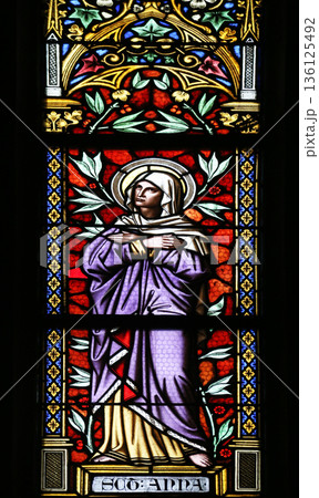 Saint Ann, stained glass window in parish church of Saint Mark in Zagreb, Croatia 136125492