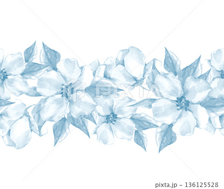 Watercolor blue floral seamless border isolated Watercolor blue floral seamless border isolated 136125528