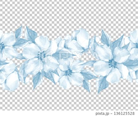 Watercolor blue floral seamless border isolated Watercolor blue floral seamless border isolated 136125528