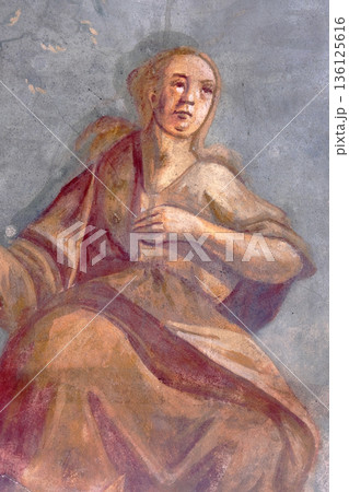 Saint Philomena, fresco in the Church of All Saints in Sesvete, Croatia Saint Philomena, fresco in the Church of All Saints in Sesvete, Croatia 136125616