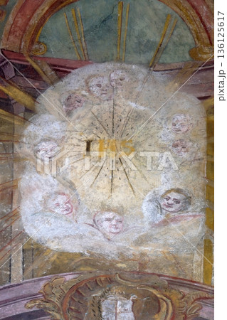 Angels, fresco on the high altar in the Church of All Saints in Sesvete, Croatia Angels, fresco on the high altar in the Church of All Saints in Sesvete, Croatia 136125617