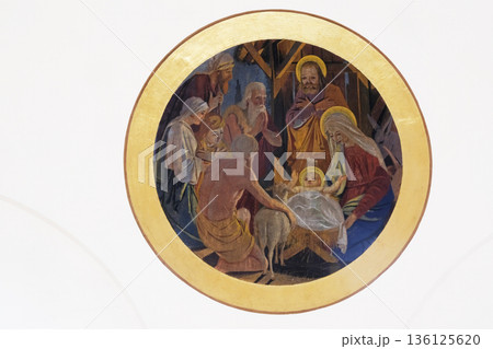 Nativity Scene, fresco in the Church of All Saints in Sesvete, Croatia 136125620