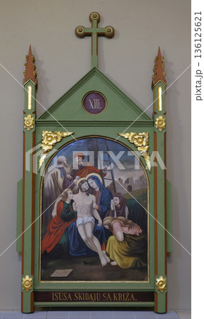 13th Stations of the Cross, Jesus' body is removed from the cross, church of Saint Matthew in Stitar, Croatia 13th Stations of the Cross, Jesus' body is removed from the cross, church of Saint Matthew in Stitar, Croatia 136125621