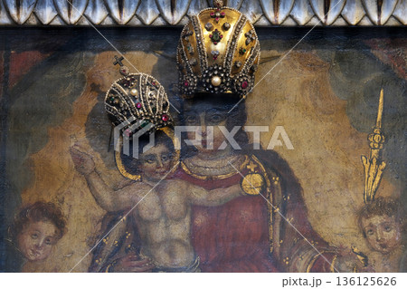 Our Lady of the Kamenita vrata, patron of Zagreb is located at the medieval Stone Gate in Old City of Zagreb, Croatia 136125626