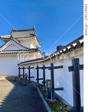青空に映える岡崎城東隅櫓(ひがしすみやぐら)と狭間のある瓦塀〈岡崎城公園/愛知県岡崎市〉 青空に映える岡崎城東隅櫓(ひがしすみやぐら)と狭間のある瓦塀〈岡崎城公園/愛知県岡崎市〉 136126003