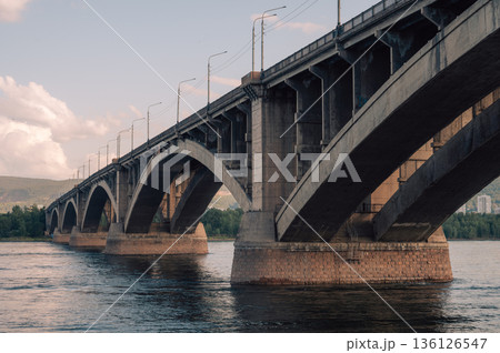 Communal bridge over the Yenisei River 136126547