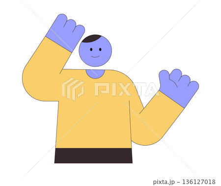 Minimalist vector character waving hello with friendly smile. Simple flat design illustration for greeting, welcome, introduction and positive communication concepts. Minimalist vector character waving hello with friendly smile. Simple flat design illustration for greeting, welcome, introduction and positive communication concepts. 136127018
