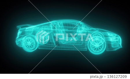 Wireframe glowing car. Computer generated 3d render 136127209