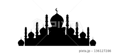 Isolated Mosque Silhouette on White Background for Islamic Design 136127286