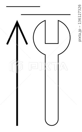 Engineering, repair, optimization, technical direction, tools, mechanical systems. Abstract arrow pointing upward with a wrench symbol. Engineering and repair concept for innovation and maintenance Engineering, repair, optimization, technical direction, tools, mechanical systems. Abstract arrow pointing upward with a wrench symbol. Engineering and repair concept for innovation and maintenance 136127326